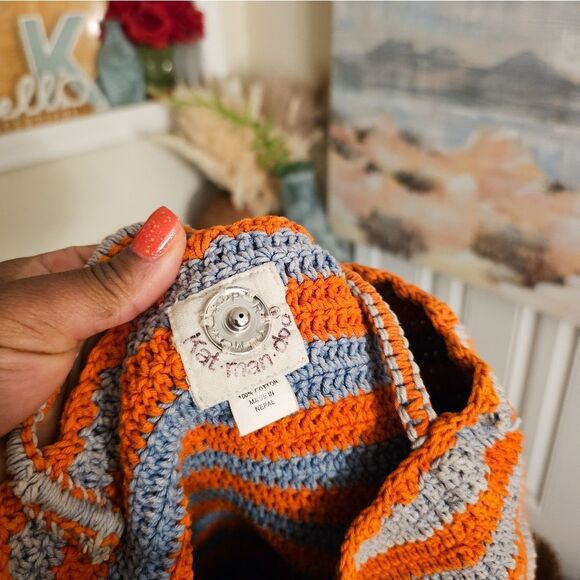 Orange & Grey Crochet Tote Bag by Kat. Man.Doo – Made in Nepal – Cotton – Small - Picture 14 of 14